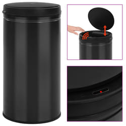 vidaXL Automatic Sensor Dustbin 60L Carbon Steel Black Kitchen Waste Dust Bin