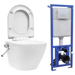 vidaXL Wall Hung Rimless Toilet with Concealed Cistern Ceramic White Toilet