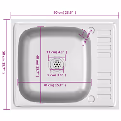 vidaXL Kitchen Sink with Drainer Set Wash Basin Sink Silver Stainless Steel - Additional view 9
