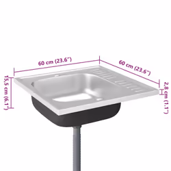 vidaXL Kitchen Sink with Drainer Set Silver 600x600x155 mm Stainless Steel - Additional view 9