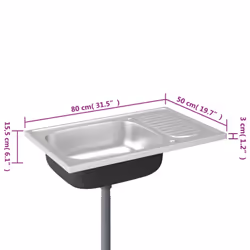 vidaXL Kitchen Sink with Drainer Set Silver 800x500x155 mm Stainless Steel - Additional view 8