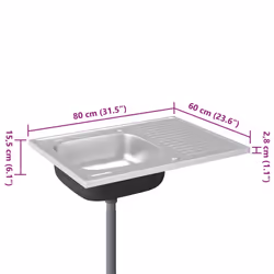vidaXL Kitchen Sink with Drainer Set Silver 800x600x155 mm Stainless Steel - Additional view 9