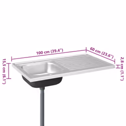 vidaXL Kitchen Sink with Drainer Set Silver 1000x600x155 mm Stainless Steel - Additional view 9