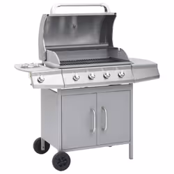vidaXL Gas Barbecue Grill 4+1 Cooking Zone Silver Stainless Steel BBQ Cooking