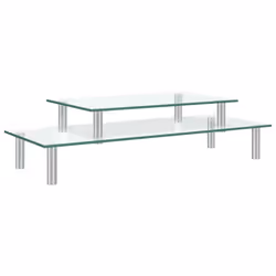 vidaXL 2-Tier Monitor Stand Transparent Glass Home Desktop Screen Riser Stand