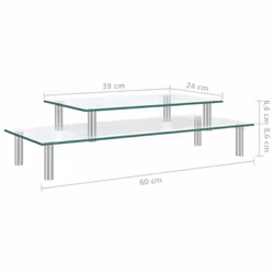 vidaXL 2-Tier Monitor Stand Transparent Glass Home Desktop Screen Riser Stand
