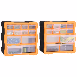 vidaXL 2x Multi-drawer Organisers with 12 Drawers Tool Storage Cabinet Unit