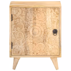 vidaXL Solid Mango Wood Carved Bedside Cabinet Nightstand End Table Bedroom