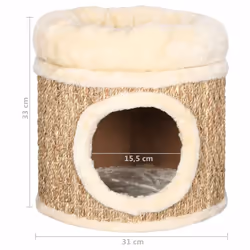 vidaXL Cat House with Luxury Cushion Seagrass Cat Condo Basket House Furniture - Additional view 6