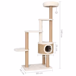 vidaXL Cat Tree with Luxury Cushions and Scratching Post Seagrass Cat House