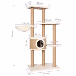 vidaXL Cat Tree with Scratching Post 126cm Seagrass Cat Furniture Pet Supply - Additional view 7