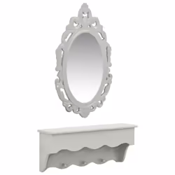 vidaXL Wall Shelf Set for Keys&Jewelery with Mirror & Hooks Grey Wall Cabinet