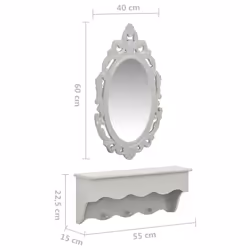 vidaXL Wall Shelf Set for Keys&Jewelery with Mirror & Hooks Grey Wall Cabinet