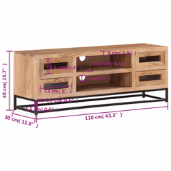 vidaXL Solid Acacia Wood TV Cabinet Wooden Lowboard Hifi Table Stereo Desk - Additional view 7