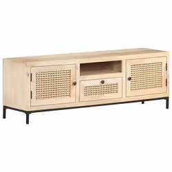 vidaXL Solid Mango Wood TV Cabinet Natural Cane Standing Lowboard Furniture