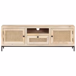 vidaXL Solid Mango Wood TV Cabinet Natural Cane Standing Lowboard Furniture