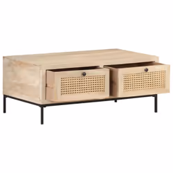 vidaXL Solid Mango Wood Coffee Table Natural Cane Accent Desk Living Room