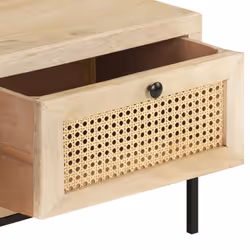 vidaXL Solid Mango Wood Coffee Table Natural Cane Accent Desk Living Room - Additional view 5