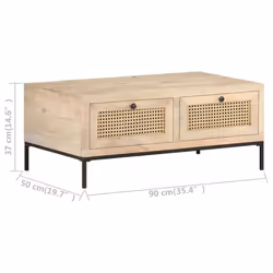 vidaXL Solid Mango Wood Coffee Table Natural Cane Accent Desk Living Room - Additional view 6