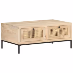 vidaXL Solid Mango Wood Coffee Table Natural Cane Accent Desk Living Room - Additional view 7