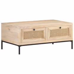 vidaXL Solid Mango Wood Coffee Table Natural Cane Accent Desk Living Room - Additional view 8