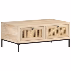 vidaXL Solid Mango Wood Coffee Table Natural Cane Accent Desk Living Room - Additional view 9