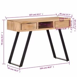 vidaXL Solid Acacia Wood Desk with Live Edges Wooden Computer Office Table