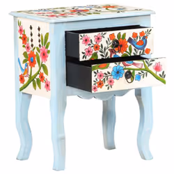 vidaXL Solid Mango Wood Hand Painted Bedside Cabinet Nightstand Furniture - Additional view 2