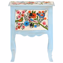 vidaXL Solid Mango Wood Hand Painted Bedside Cabinet Nightstand Furniture - Additional view 3
