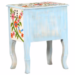 vidaXL Solid Mango Wood Hand Painted Bedside Cabinet Nightstand Furniture - Additional view 5