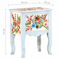 vidaXL Solid Mango Wood Hand Painted Bedside Cabinet Nightstand Furniture - Additional view 6