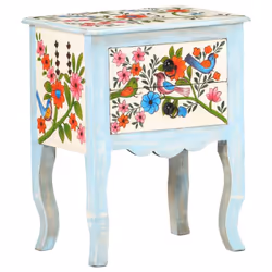 vidaXL Solid Mango Wood Hand Painted Bedside Cabinet Nightstand Furniture - Additional view 8