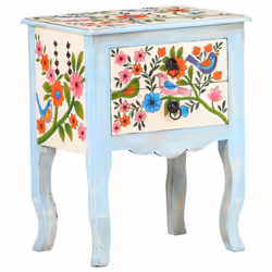 vidaXL Solid Mango Wood Hand Painted Bedside Cabinet Nightstand Furniture - Additional view 9
