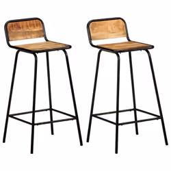 vidaXL Bar Chairs Breakfast Kitchen Seat Dining Room Chair Counter Pub Stool - Solid mango wood, 44 x 44 x 84 cm/ 2 pcs
