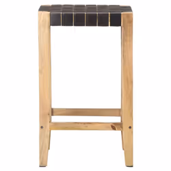 vidaXL 2x Bar Stools Black Real Leather Kitchen Dining Room Wooden Chairs