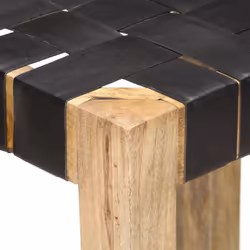 vidaXL 2x Bar Stools Black Real Leather Kitchen Dining Room Wooden Chairs - Additional view 4