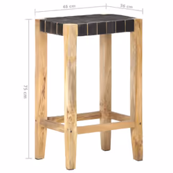 vidaXL 2x Bar Stools Black Real Leather Kitchen Dining Room Wooden Chairs - Additional view 5