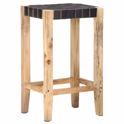 vidaXL 2x Bar Stools Black Real Leather Kitchen Dining Room Wooden Chairs - Additional view 7