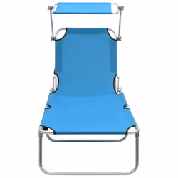 vidaXL Folding Sun Lounger with Canopy Steel Turquoise and Blue Lounge Chair - Additional view 2