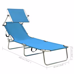 vidaXL Folding Sun Lounger with Canopy Steel Turquoise and Blue Lounge Chair - Additional view 8
