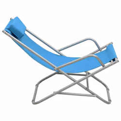 vidaXL 2x Rocking Chairs Steel Blue Folding Camping Swing Chair Sun Lounger