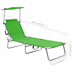 vidaXL Folding Sun Lounger with Canopy Green Aluminium Outdoor Recliner Seat - Additional view 8