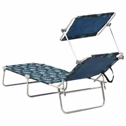 vidaXL Folding Sun Lounger with Canopy Leaf Print Aluminium Outdoor Recliner