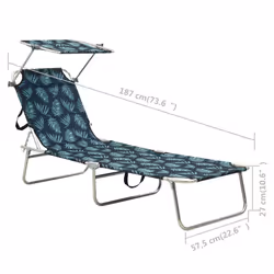 vidaXL Folding Sun Lounger with Canopy Leaf Print Aluminium Outdoor Recliner