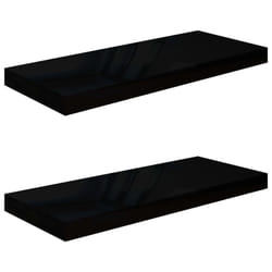 vidaXL 2x Floating Wall Shelves High Gloss Black 60x23.5x3.8 cm MDF Bookcase