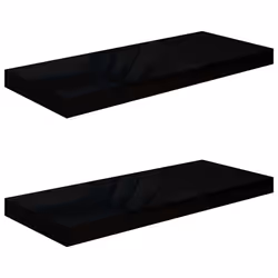 vidaXL 2x Floating Wall Shelves High Gloss Black 60x23.5x3.8 cm MDF Bookcase
