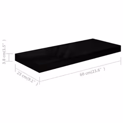 vidaXL 4x Floating Wall Shelves High Gloss Black 60x23.5x3.8 cm MDF Bookcase - Additional view 7