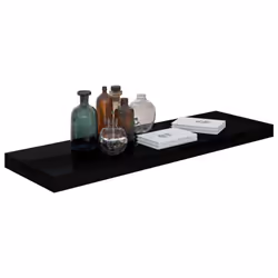 vidaXL 2x Floating Wall Shelves High Gloss Black 80x23.5x3.8 cm MDF Bookcase - Additional view 6