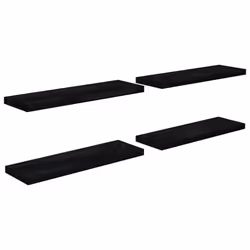 vidaXL 4x Floating Wall Shelves High Gloss Black 80x23.5x3.8 cm MDF Bookcase - Additional view 2