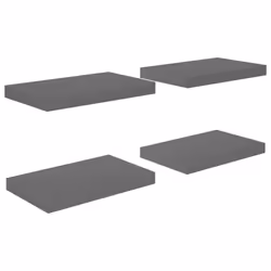 vidaXL 4x Floating Wall Shelves High Gloss Grey MDF Display Ledge CD Rack